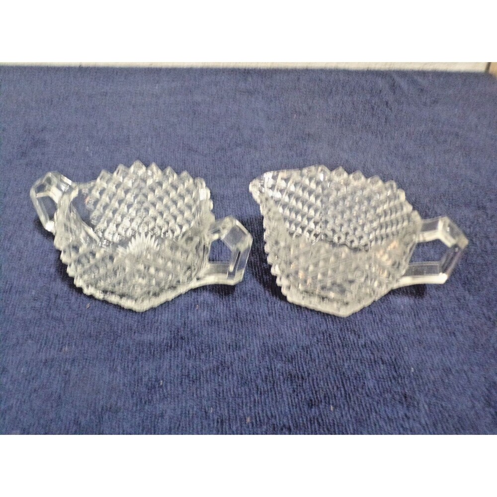 Westmoreland Sawtooth Cut Crystal Glass Creamer & Sugar Set Vintage